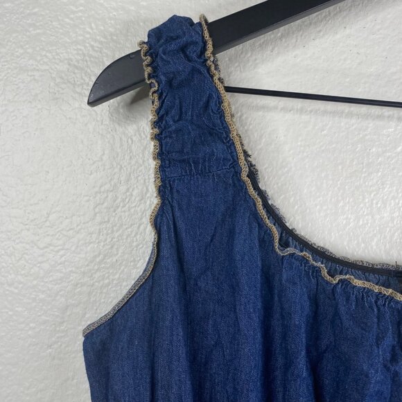 Indigo & Lace Dress Women's Smocked Midi Tiered Denim Blue 1X Boho Country - Picture 5 of 13